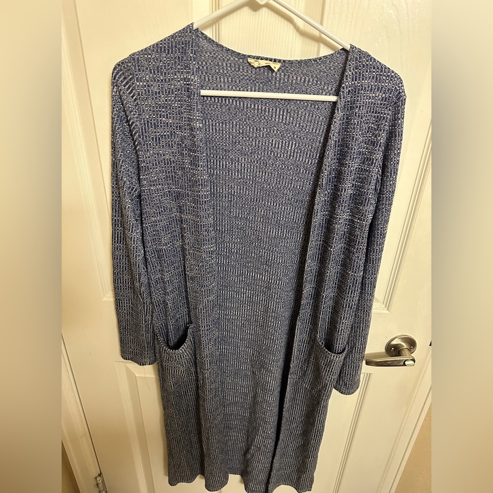 Blue long open cardigan with 2 pockets